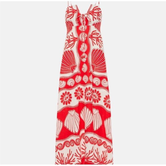 Anthropologie Farm Rio womens size small Ainika Shell Red + White Maxi Dress NWT - Picture 2 of 12